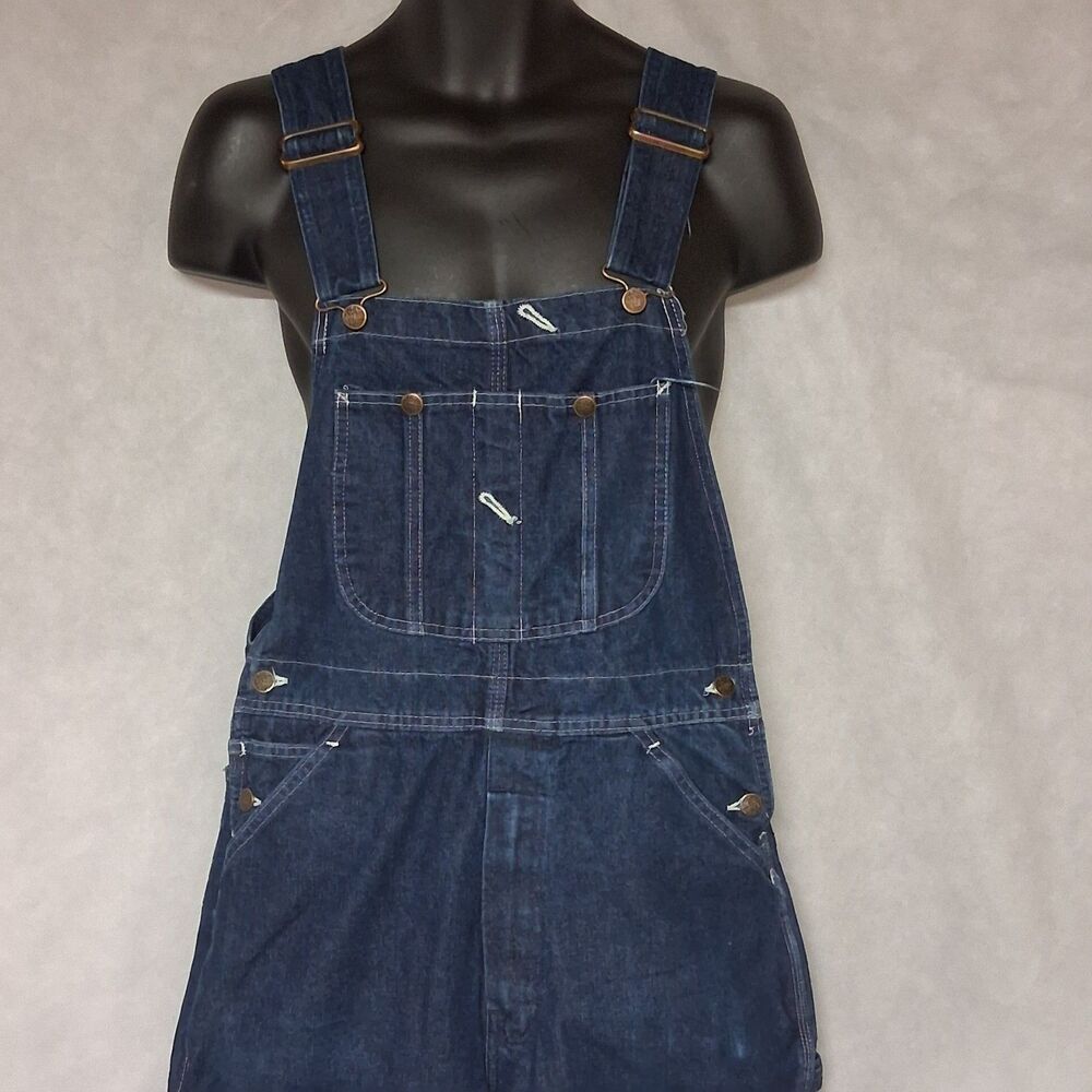 Vintage Sears Roebucks Bib Overalls 34x32 Dark Blue Denim